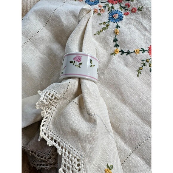 Andre Richard Other - 9 Porcelain Rose Napkin Rings Green / Pink, Andre Richard, Grandma Cottage Core